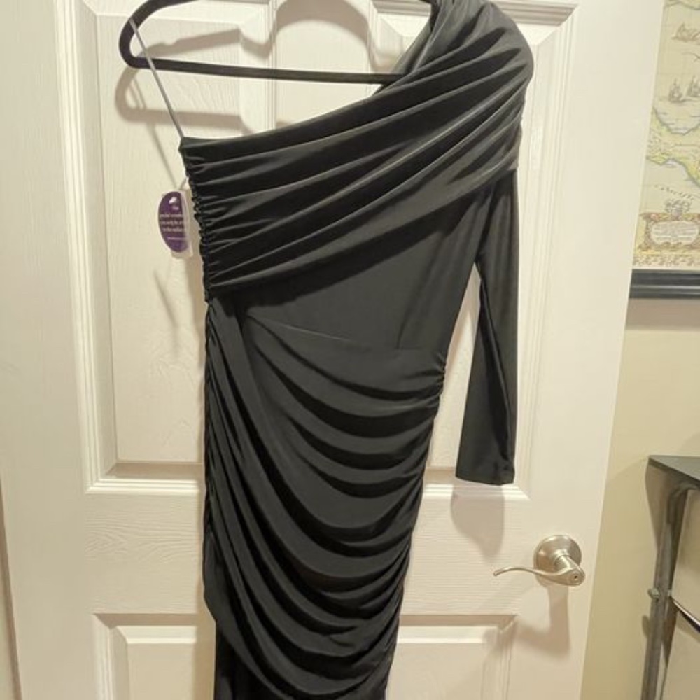Windsor Black Off-the-Shoulder Ruched Slit Maxi Dress - Size S - NWT